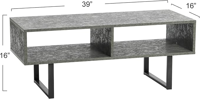 Household Essentials Jamestown TV Stand Coffee Table with Rectangular Storage Compartments Rustic Slate Concrete and Black Metal