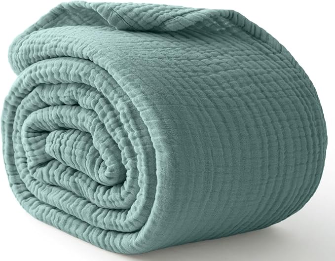 100% Cotton Muslin Blanket California King 120" x 90", 6 Layers Breathable and Lightweight Oversized Blankets for Bed, Soft Cooling Gauze Blanket for Adults All Season, Teal