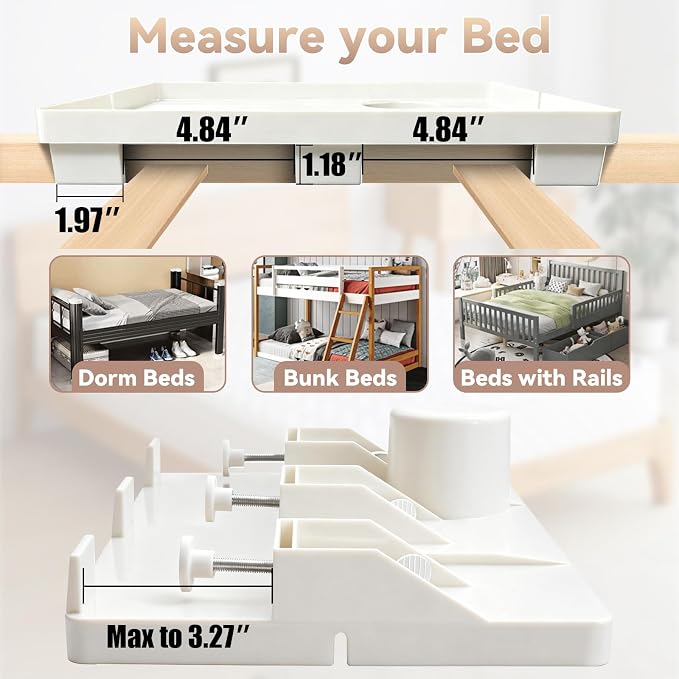 Bedside Shelf Dorm Bunk Bed, Bedside Caddy Shelf Dorm Bed, No Drill College Nightstand Organizer for Personal Items Books Glasses Apartment Bedroom Compact Space Solution Large+White - Image 4