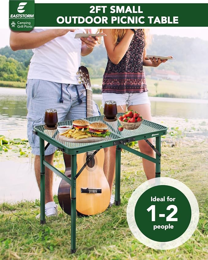 Small 2ft Folding Table with Carry Handle, Adjustable Height 10.6" or 22", Green Metal Mesh, Portable & Compact Indoor/Apartment/Card/Side/Grill Table, 23.6"Lx15.8"W, Lightweight 4 lb, 66 lb Capacity - Image 4