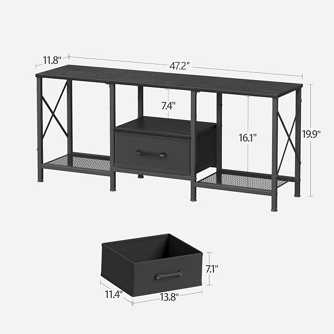 JARHETUN TV Stand with Fabric Drawer, Entertainment Center for 50 55 Inch TV, Industrial TV Console Table with Open Storage Shelves for Living Room, Bedroom, Black - Image 3