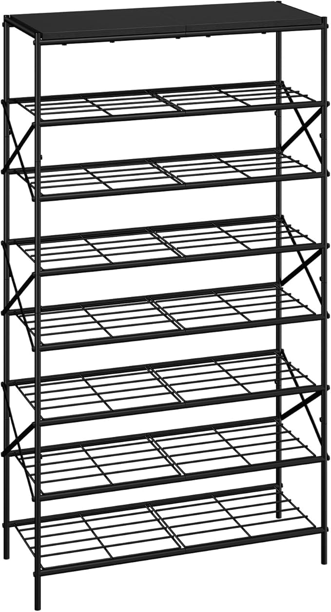 IBUYKE 8 Tier Shoe Rack, Large Capacity Shoe Storage Organizer for 32 Pairs of Shoes, Metal Shoe Storage Rack with Shelf for Entryway Hallway Closet Garage, Black TXJ018B by IBUYKE