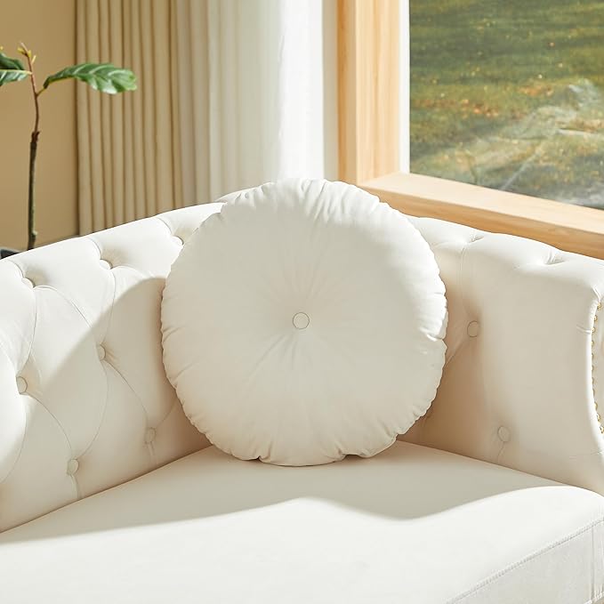 ERYE 82-Inch Button Tufted Sofa Couch with 2 Round Pillows, 3 Seat Velvet Tufted Sofa Spacious Chesterfield Loveseat Couches W/Nailhead Decor,Ring Accent & Golden Legs
