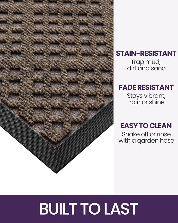 DEXI Front Door Mat Outside Entrance, 2x3 ft Entryway Rubber Back Doormat Heavy Duty, Non Slip Low Profile Welcome Entry Mats for Inside House Floor Exterior Patio, Brown - Image 3