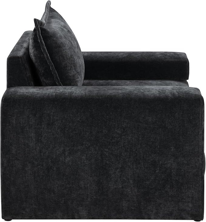 Christopher Knight Home Aylen Modern Chenille Upholstered Accent Chair with Wide Armrests, Wooden Living Room Club Chair, Bedroom Comfy Reading Chair with Back Pillow, Black
