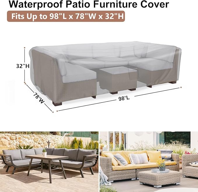 Patio Furniture Covers, Heavy Duty Outdoor Furniture Cover Waterproof, Sectional Sofa Set Covers Table and Chair Set Cover, 98"L×78"W×32"H - Image 2