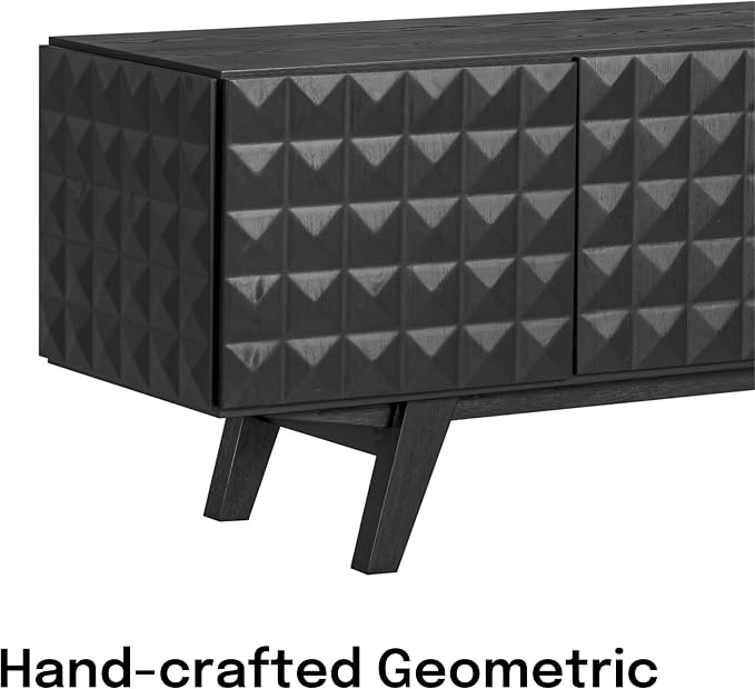 NTC Sapa Mid-Century Modern Solid Wood TV Stand 4-Door Media Console with Carved Geometric Fronts for TVs up to 75", Effortless Assembly, Burnt Black - Image 3