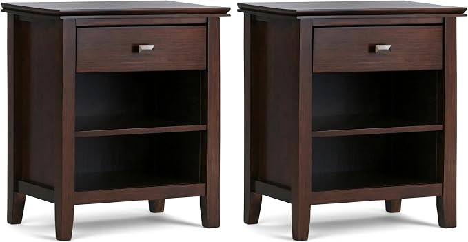 SIMPLIHOME Artisan Solid Wood 24 inch Wide Transitional-Style Bedside Nightstand Tables in Russet Brown for the Living Room and Bedroom (Set of 2) by SimpliHome