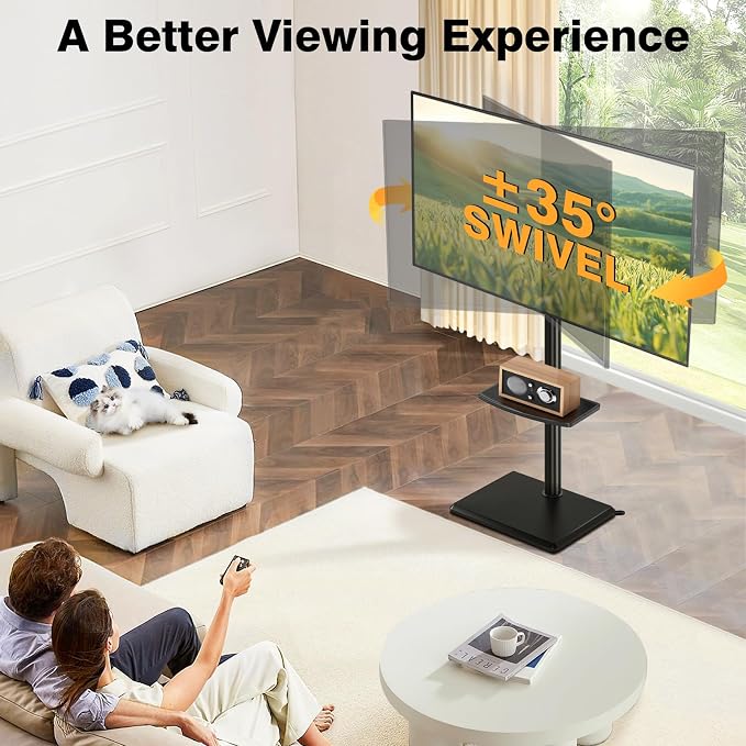 TVON Floor TV Stand with Mount for Most 32-60 Inch Flat/Curved TVs up to 88 lbs, Height Adjustable TV Mount Stand with Wood Base, Swivel TV Stand for Bedroom, Corner & Living Room, Max VESA 400x400mm - Image 3
