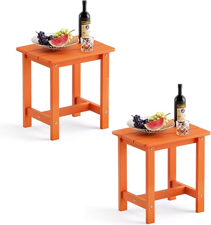 LUE BONA Outdoor Side Table Set of 2, HDPS Small Outdoor Table, Adirondack Side Table, Outside End Table for Patio, Porch, Deck, Pool, Weather Resistant/Easy Maintenance/Indoor or Outside Use, Orange by LUEBONA