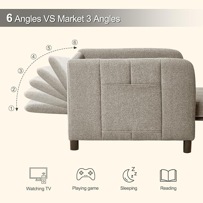 ZZW Sleeper Chair, 84" Extra Long Convertible Chair Bed, Upgraded 3-in-1 to 4-in-1 Pull Out Chair & Single Sofa Bed for Adult, Sleeping Chair for Living Room, Small Space (Light Grey)