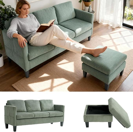 L Shaped Couch with Storage Ottoman, Sectional Couches with Reversible Chaise, Convertible Sleeper Sofa Bed for Living Room, Lounge Sectional Couch for Apartment and Small Spaces, Green
