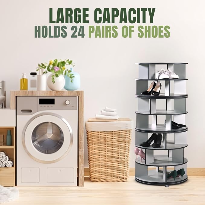 Kings Brand Furniture - 7-Tier Rotating Shoe Rack, 360° Revolving Lazy Susan Spinning Shoe Rack Tower Storage Organizer for Closet Entryway Bedroom Hallway, Green - Image 4