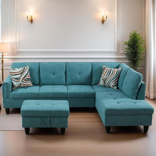 FONTOI L Shaped Sectional Couches for Living Room, Modern Modular Sectional Sofa with Ottoman Storage, Comfy L Shaped Couch with Chaise for Bedroom Apartment Furniture, Green