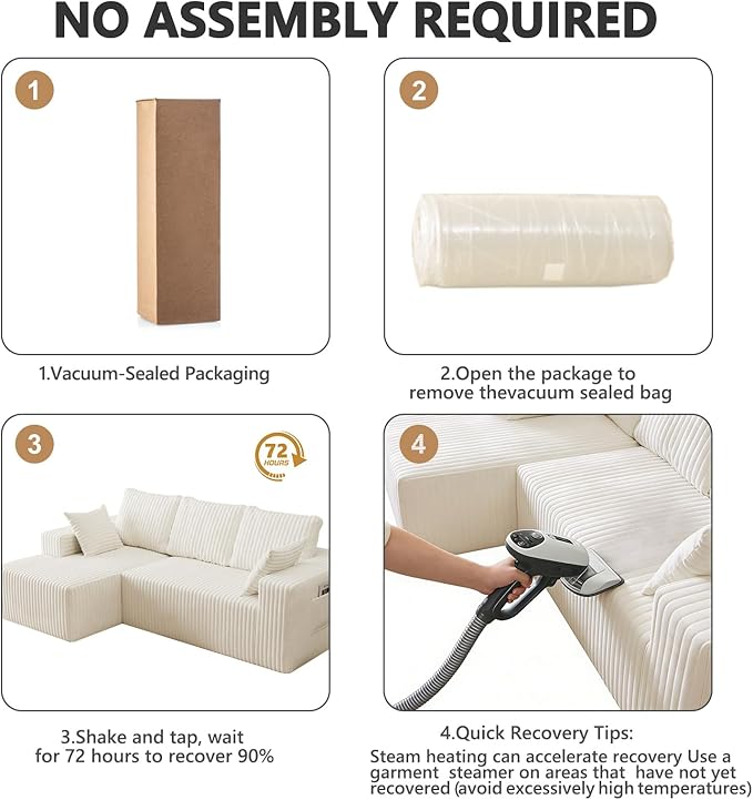 96" Cloud Sectional Couches for Living Room, Modular Sectional Sofa with Chaise, Upholstered Boneless Couches, Comfy Flannel Fluffy Couch with Pillows and Side Pockets No Assembly(Beige