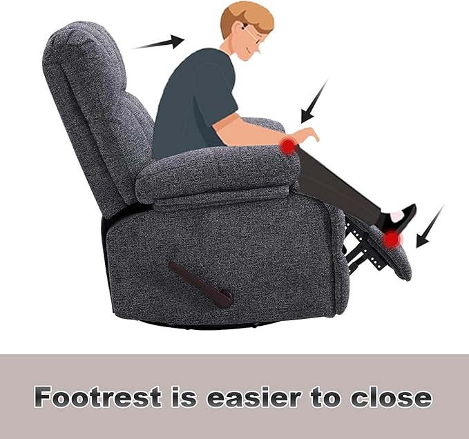 Eiayeebil Oversized Swivel Rocker Recliner Chair Set of 2 for Adult, Rock Recliner for Big Man, Extra Wide Manual Recliners, Overstuffed Soft Rocking Sofa Chair,Light Grey