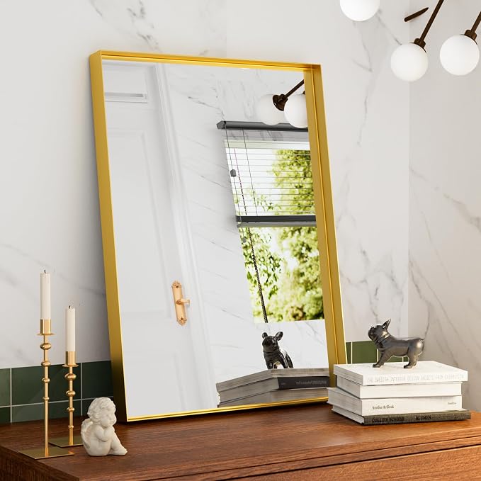 22x30 Inch Gold Bathroom Mirrors for Over Sink, Rectangular Vanity Mirror, Wall Mounted Mirrors, Anti-Rust, Tempered Glass, Framed Vanity Mirror, Horizontal or Vertical - Image 7