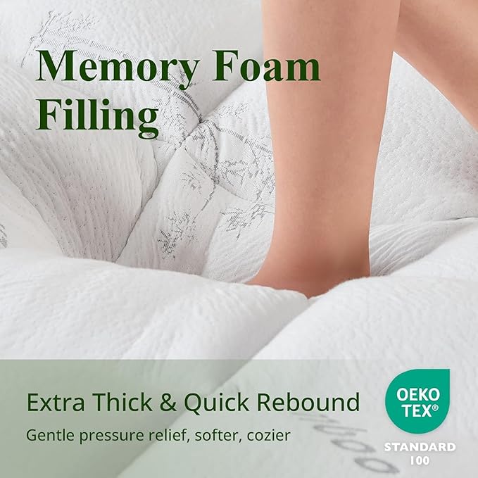 Memory Foam Mattress Topper - Viscose Made from Bamboo Pillow Top Thick Queen Size Mattress Pad for Back Pain, Ultra Soft & Cooling for Hot Sleepers, 6-18'' Deep Pocket, White