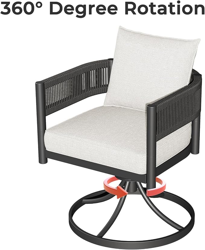 Grand patio 5-Piece Outdoor Dining Set for 4 with 1 Rectangle Expandable Table for 4-6 Person, Metal Woven Wicker Swivel Patio Chairs with Thickened Cushions for Yard, Poolside (Black) - Image 2