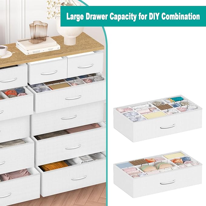 VASICAR Compact 12 Drawers Dresser for Bedroom, Fabric Storage Tower, Chest of Drawers with Retro Wood Top for Closet, Nursery, Living Room - Image 4