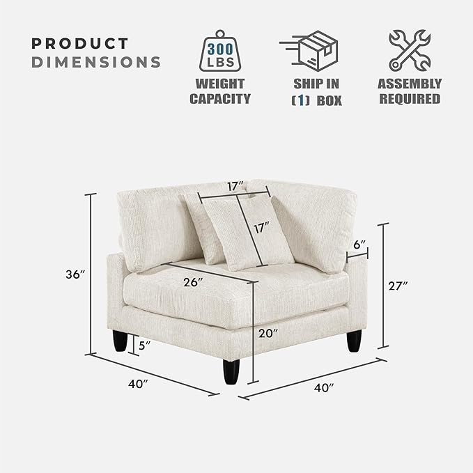 Lexicon Modular Sectional Sofa for Living Room, Microfiber Upholstery Corner Seat with 2 Pillows, Units of Modular Sectional Couch, Upholstered Chair for Customizable Sectional Sofa Couch, Beige