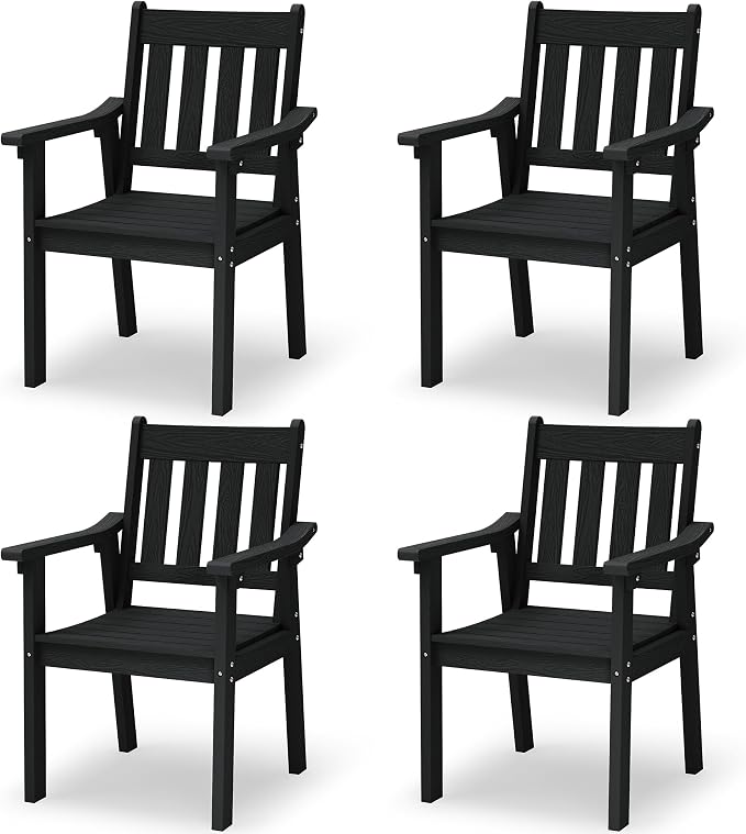 YEFU Patio Dining Chairs Set of 4: All Weather Outdoor Dining Chairs with Wide Curved Seat and Backrest - Outdoor Furniture Plastic for Outside Backyard/Garden/Porch/Deck 350lbs Capacity Black by YEFU