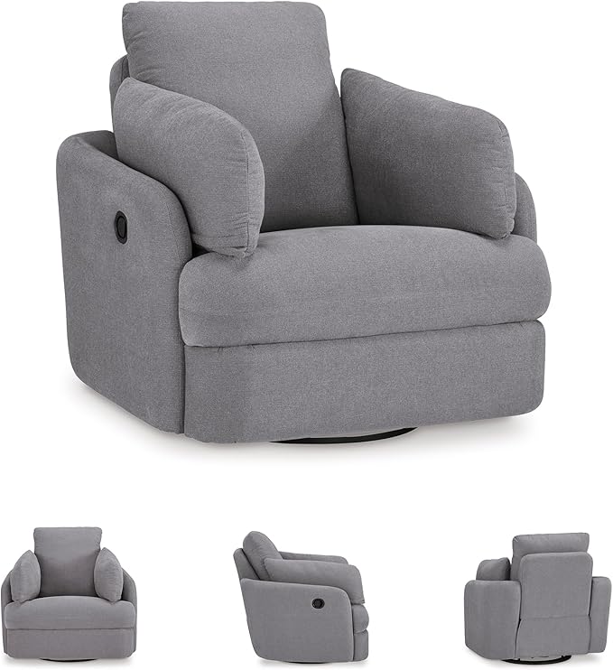 Signature Design by Ashley Modmax Contemporary Swivel Glider Recliner, Press-Back Reclining, Cleanable & Durable Performance Fabric, 21" Seat Height, Gray