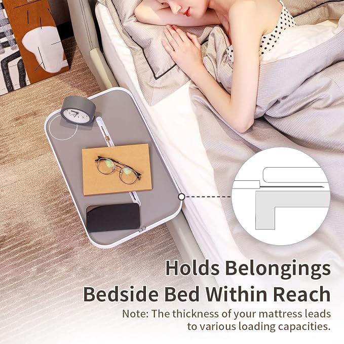 KIWIFOTOS 17" Bedside Shelf for Bed Bedside Table Under Mattress Nightstand Organizer Bedside Storage Rack Bedside Tray for Box Spring/Plate/Platform/Dorm Bed - Image 3