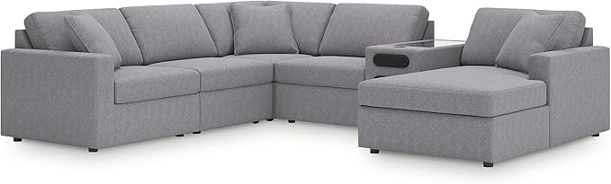 Signature Design by Ashley Modern Modmax Stain Resistant U-Shape Left-Arm Facing 6-Piece Sectional with Audio System and Chaise, Gray