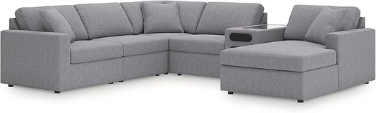 Signature Design by Ashley Modern Modmax Stain Resistant U-Shape Left-Arm Facing 6-Piece Sectional with Audio System and Chaise, Gray