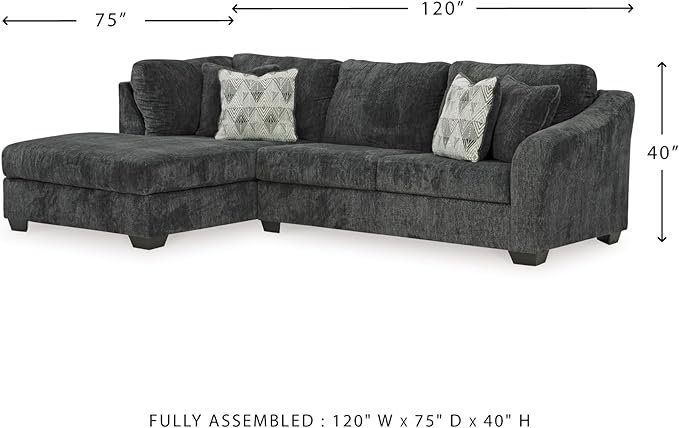Signature Design by Ashley Biddeford Contemporary L-Shaped 2-Piece Sectional with Chaise, Loose Seat Cushions and 4 Accent Pillows, Gray