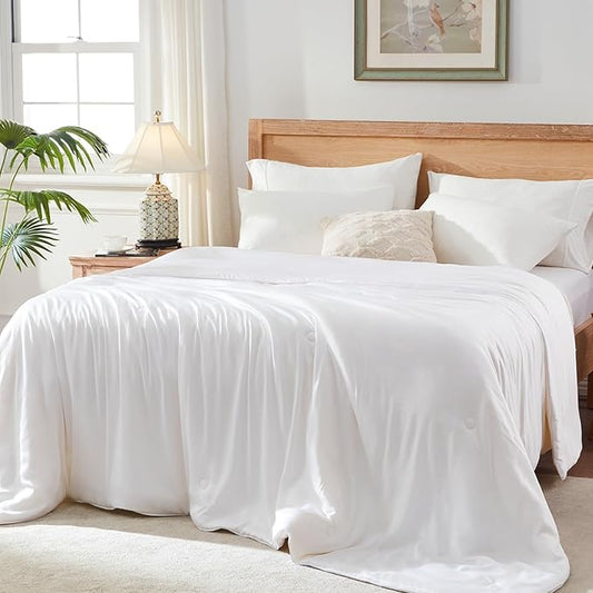 Globon Cooling Comforter California King Size, Lightweight Summer Comforter for Hot Sleepers, Ultra Soft Bamboo Viscose Fabric, Breathable & Moisture Wicking,Soy Fiber Blend Fill, White