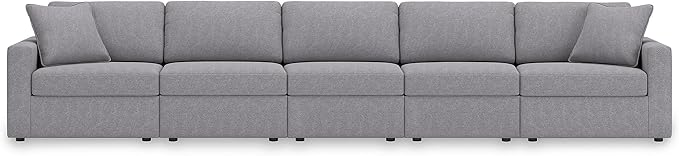 Signature Design by Ashley Modmax Stain Resistant Urban Modular Straight 5-Piece Sectional with Reversible Cushions, Removable Covers and 2 Accent Pillows, Light Gray