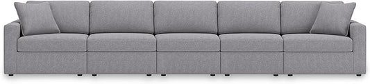 Signature Design by Ashley Modmax Stain Resistant Urban Modular Straight 5-Piece Sectional with Reversible Cushions, Removable Covers and 2 Accent Pillows, Light Gray