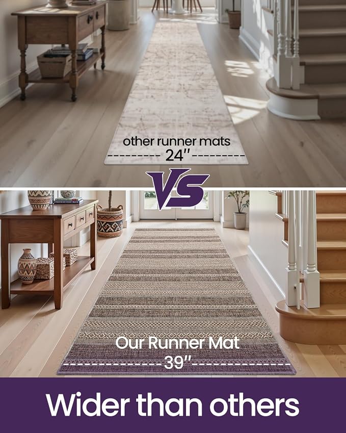 DEXI Hallway Runner Rug 3.3x10, Woven Braided Farmhouse Runner Carpet Indoor, Absorbent Thin Long Entryway Runners for Kitchen, Laundry Room, Patio Entrance, Striped Brown - Image 9