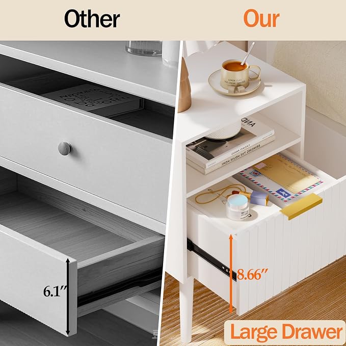 Aenuert Nightstand, 2-Tier Night Stand with Drawer, Wooden Bedside Table for Bedroom Study Room Small Spaces, White - Image 9