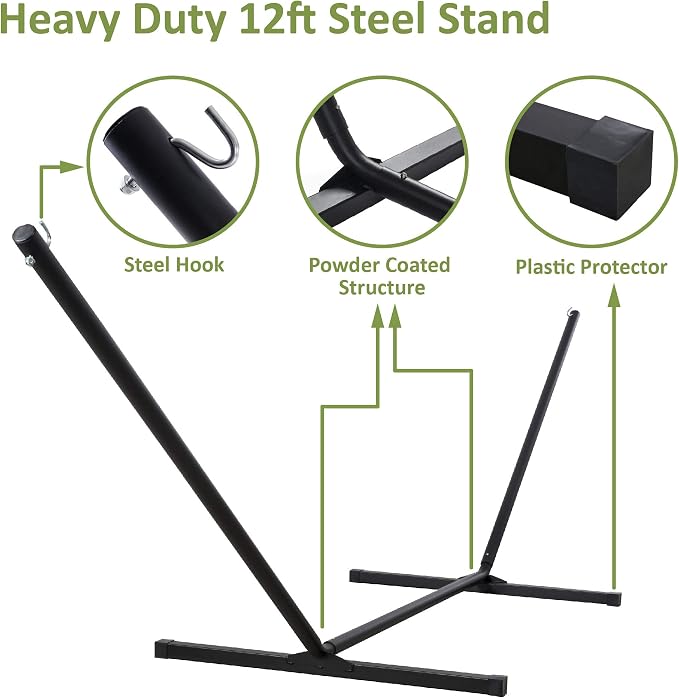 SUNCREAT Portable Double Hammock with Stand, 475 lbs Capacity, Heavy Duty Two Person Hammock with Stand Included, Green Stripe - Image 7