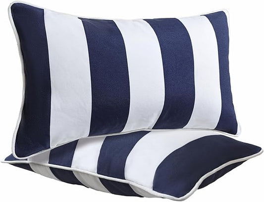JMGBird Outdoor Lumbar Pillows, Water-Repellent Throw Pillows with Insert, Pack of 2, 12×20 Inch- Add a Pop of Color Outdoors (Blue and White)