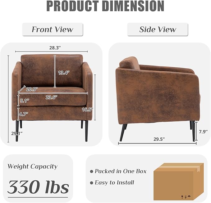 Karl home Mid-Century Accent Chair Retro Club Chair Bronzing Cloth Living Room Chair with Metal Legs for Bedroom/Office/Cafe,Cozy Armchair,Brown