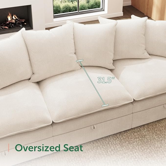 HONBAY Modular Sectional Sofa with Ottoman, 7 Seat U Shaped Couch with Storage & Pillows, 137 Inch Oversized Sectional Sofa for Living Room, Beige