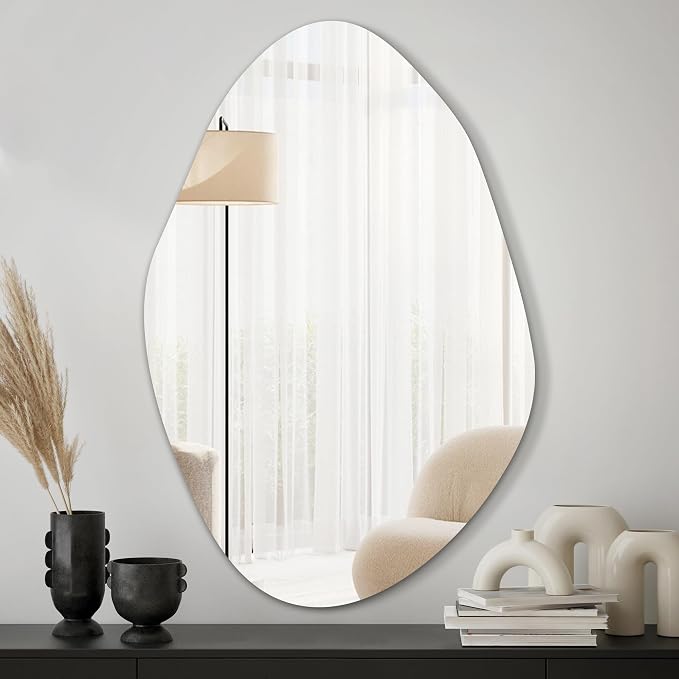 TRAHOME Irregular Asymmetrical Wall Mirror for Living Room Bathroom Entryway, Modern Decorative Mirror Hanging (Hook Style, 36'' x 24'') by TRAHOME