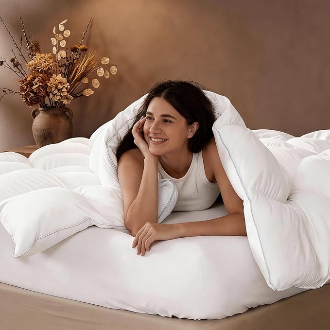 downluxe Feather Down Fiber Comforters Twin Size Fluffy All Season Duvet Insert Soft Breathable Bedding Comforter with Box Stitch Design & 8 Duvet Loops