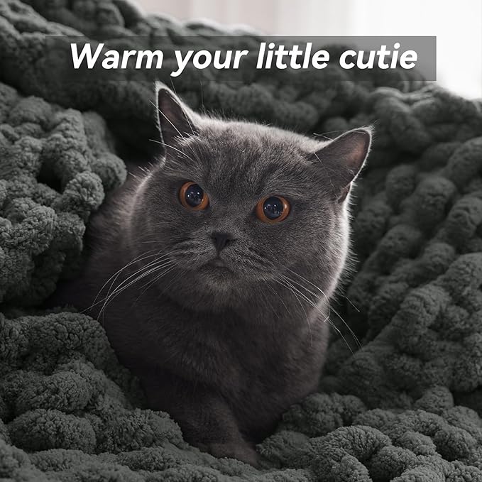 Negwoo Chunky Knit Throw Blanket, 60''*80'' Knitted Throw Chenille Yarn for Bed Couch, Handmade Dark Grey Crochet Big Thick Blanket, Machine Washable Cute Comfy Blanket for Home Decor