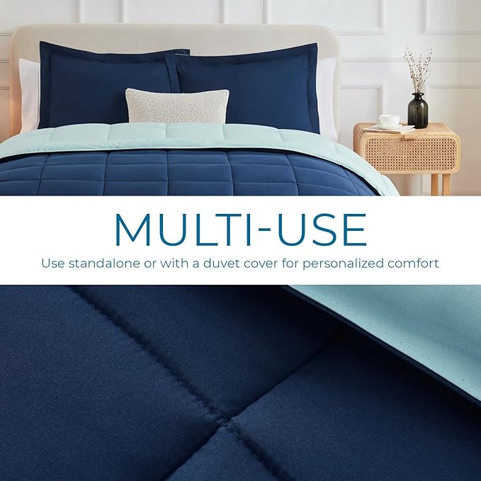 Nestl Quilted Down Alternative Comforter Inserts, 2 Piece Twin XL Size with 1 Pillow Sham, All Season Blue/Light Blue Duvet Inserts with Corner Tabs