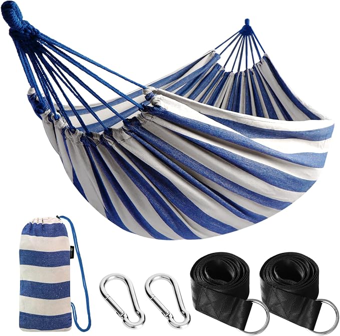 ANYOO Cotton Hammock Portable Camping Hammocks for Hanging Sturdy Garden Comfortable Fabric Hammock with Tree Straps Up to 660lbs with Travel Bag for Camping Outdoor/Indoor Patio Backyard by Anyoo