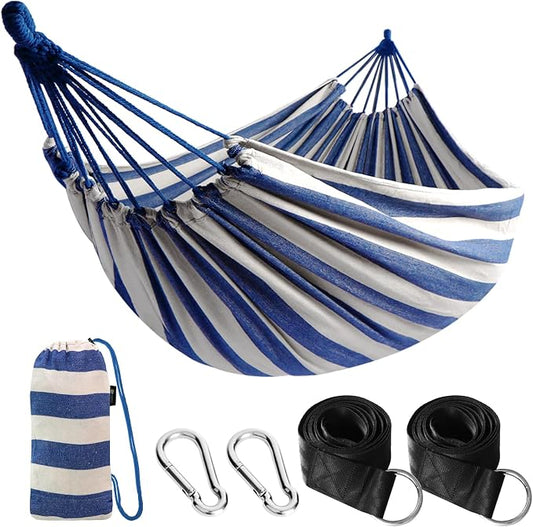 ANYOO Cotton Hammock Portable Camping Hammocks for Hanging Sturdy Garden Comfortable Fabric Hammock with Tree Straps Up to 660lbs with Travel Bag for Camping Outdoor/Indoor Patio Backyard by Anyoo