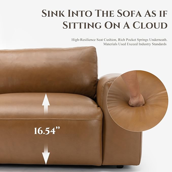 COLAMY PU Leather Sofa Couch, 95" Oversized Sofa Loveseat for Living Room, Comfy Love Seat Couch with Extra Deep Seats, Wide Arm, Down Filled 3-Seater Modern Sofa for Apartment/Lounge/Bedroom-Brown