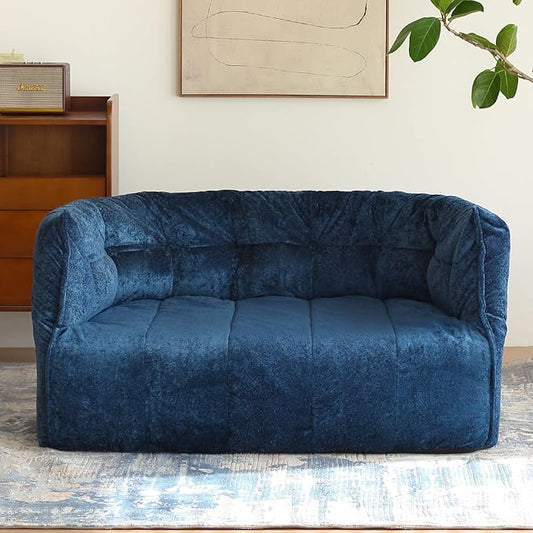 N&V Mid Century Brigantin Deep Relaxation Sofa, Soft Premium Chenille, for Living Room Bedroom and Office (Blue, ThreeSeater)