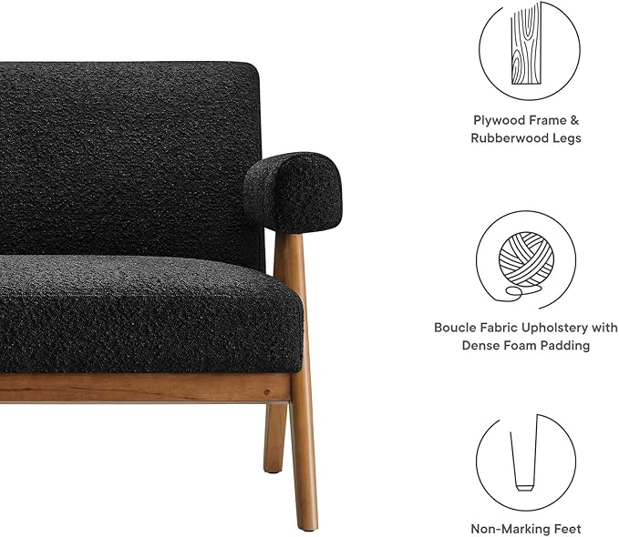 Modway EEI-6504-BLK Lyra Boucle Fabric Loveseat, Black