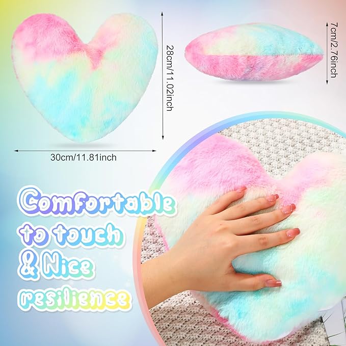 Marsui 2 Pcs Heart Throw Pillows, Soft Fluffy Faux Fur Decorative Hearts Shaped Pillows for Living Room Sofa Bed, Cute Heart Themed Gift for Women(Colorful,11.81 x 11.02 Inch)